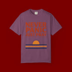 Never Panic Just Pray T‑Shirt — Retro Sunset Faith Tee