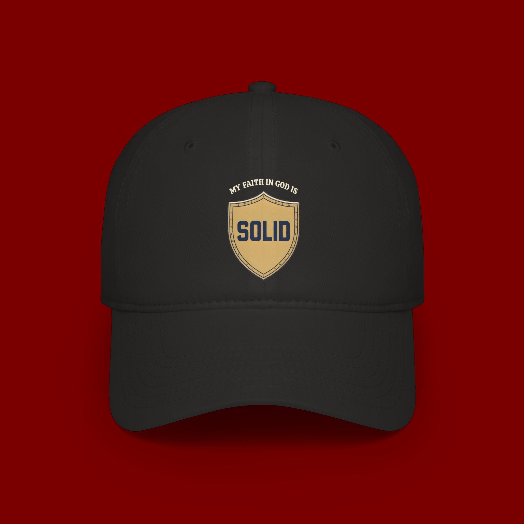 Solid Shield Baseball Cap — 'Stay Solid' Embroidered Low Profile Hat