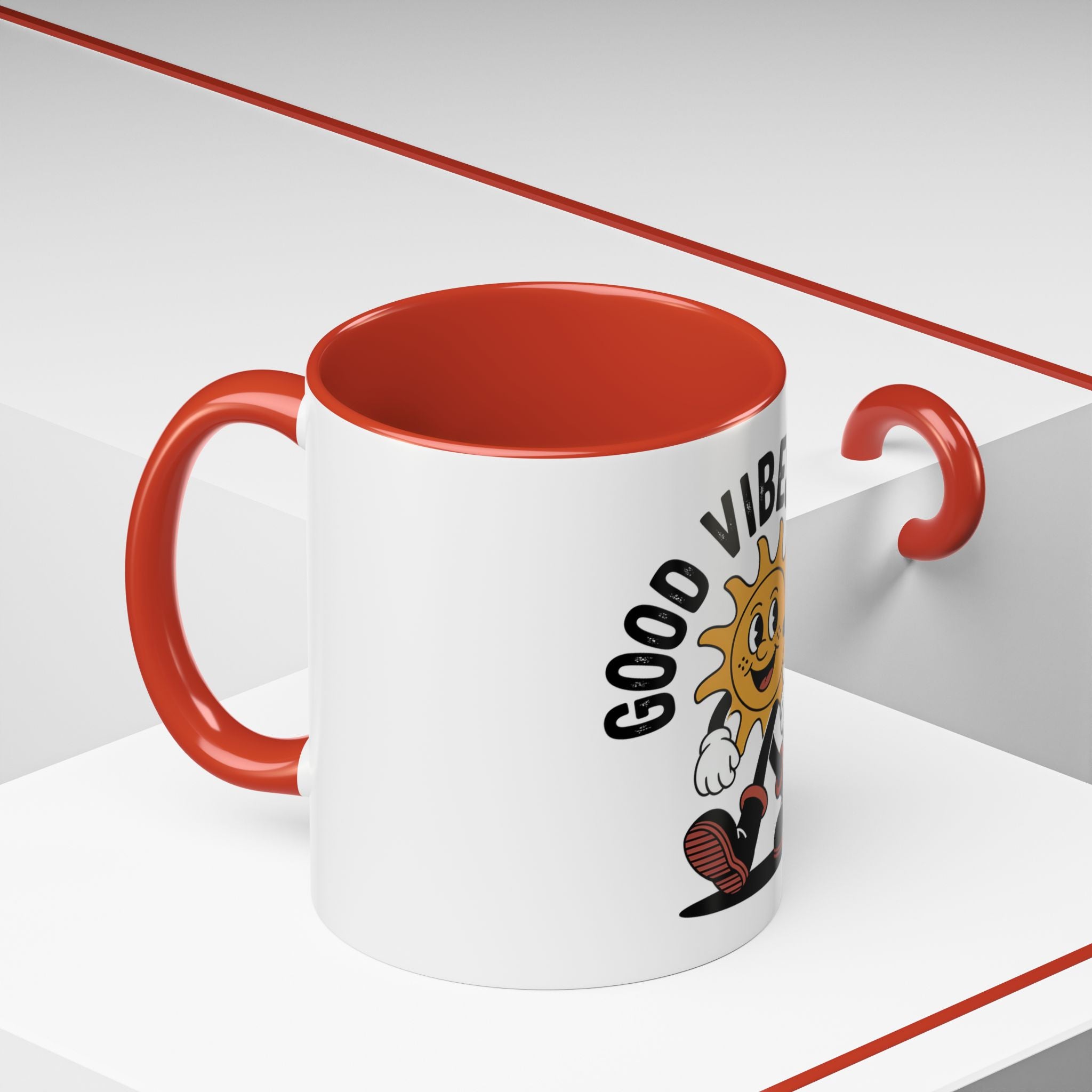 Good Vibes Only Coffee Mug - Retro Sun Cartoon Accent Mug (11/15oz)
