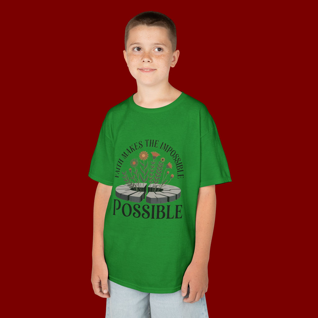 Kids Tee — “Faith Makes the Impossible Possible” Floral Inspirational Shirt