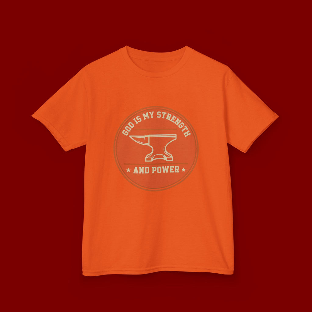 Kids Tee — "God Is My Strength and Power" Anvil & Anvil-Forge Christian Youth Shirt