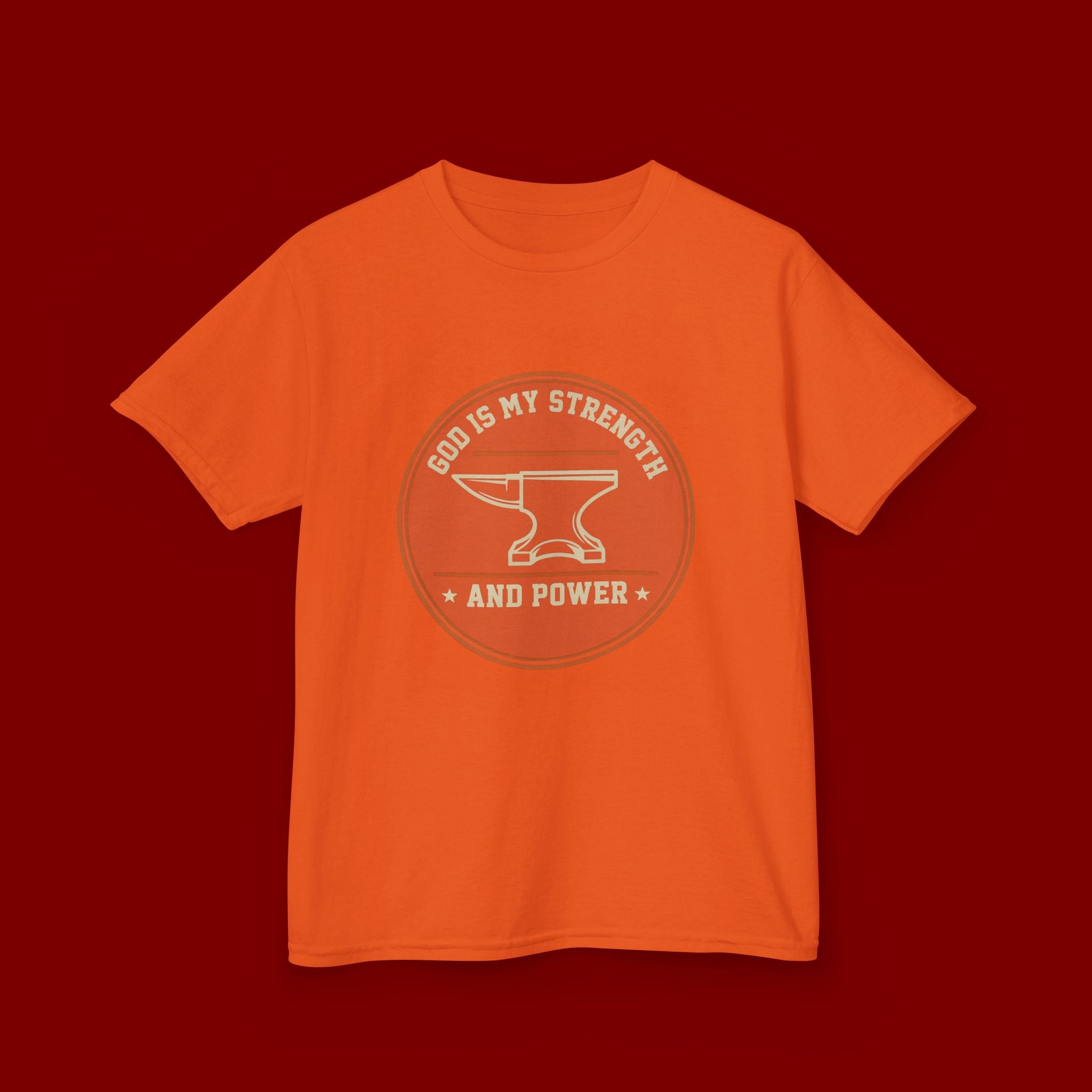 Kids Tee — "God Is My Strength and Power" Anvil & Anvil-Forge Christian Youth Shirt