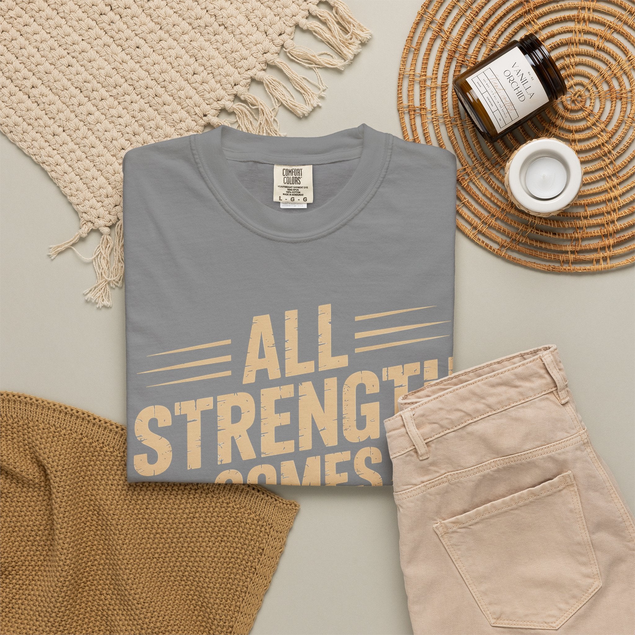 All Strength Comes From God T-Shirt — Christian Faith Graphic Tee