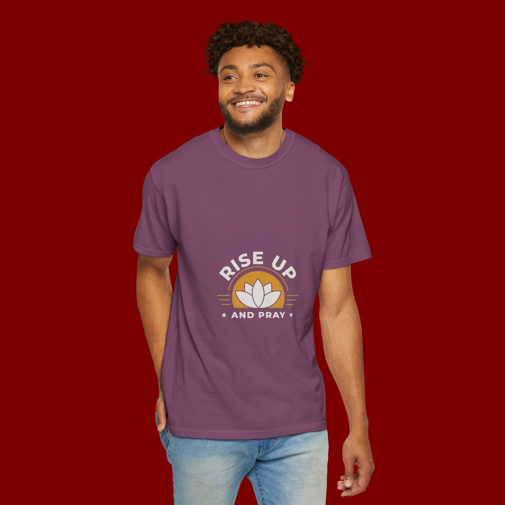 Rise Up and Pray T-Shirt — Spiritual Faith Graphic Tee with Lotus