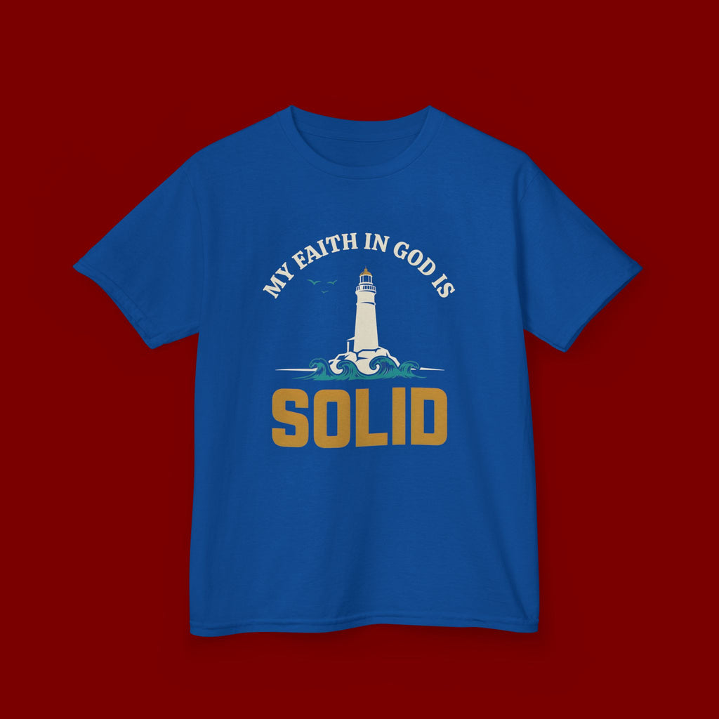 Kids T-Shirt — “My Faith in God is Solid” Lighthouse Christian Tee