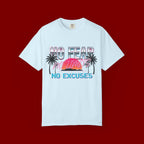 No Fear, No Excuses T-Shirt — Retro Sunset Palm Graphic Tee
