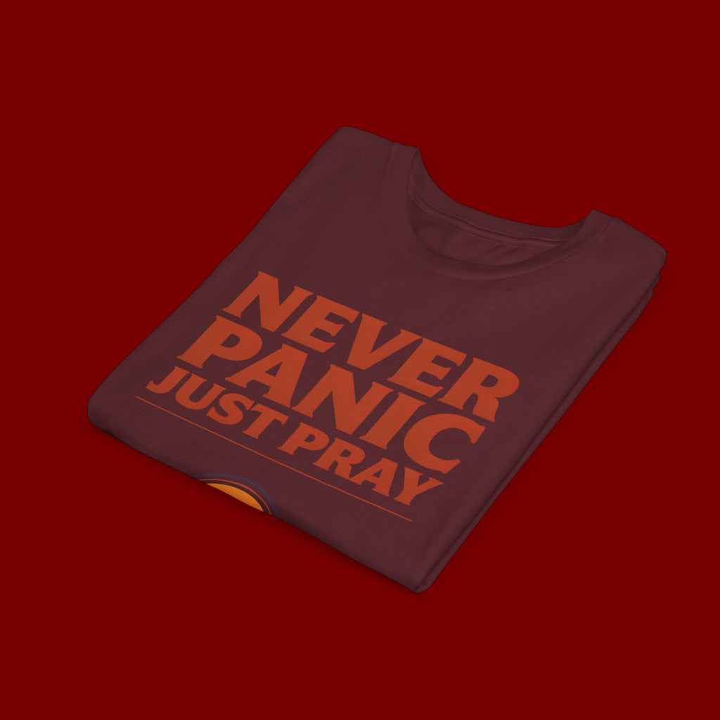 Youth Tee — "Never Panic Just Pray" Retro Sunset Kids T-Shirt
