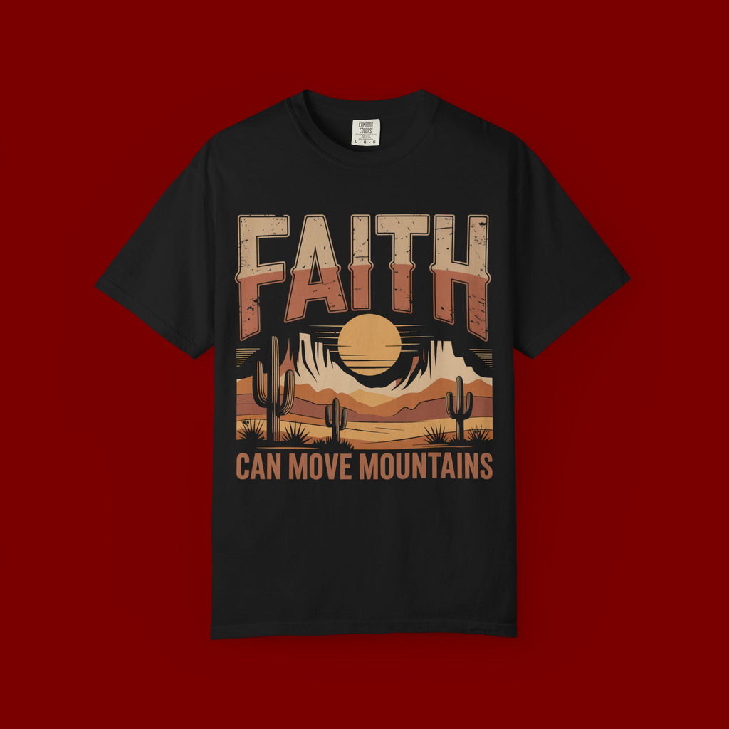 Faith Can Move Mountains T-Shirt — Retro Desert Inspirational Tee