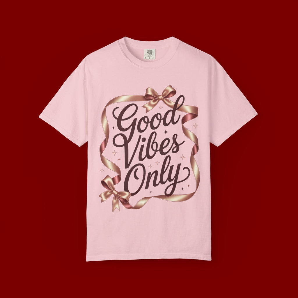Good Vibes Only T-Shirt — Positive Message Graphic Tee with Ribbon Design