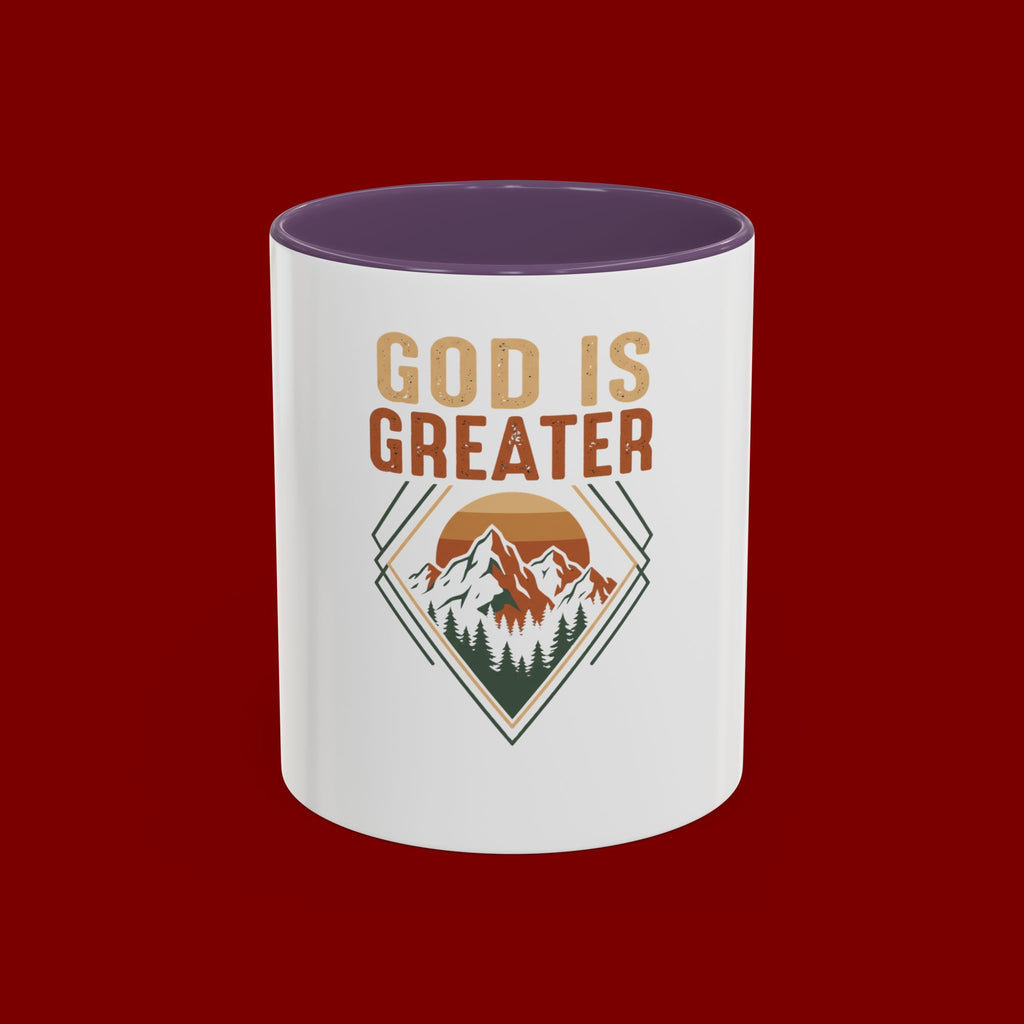 God Is Greater Mountain Coffee Mug — Inspirational Christian Accent Mug