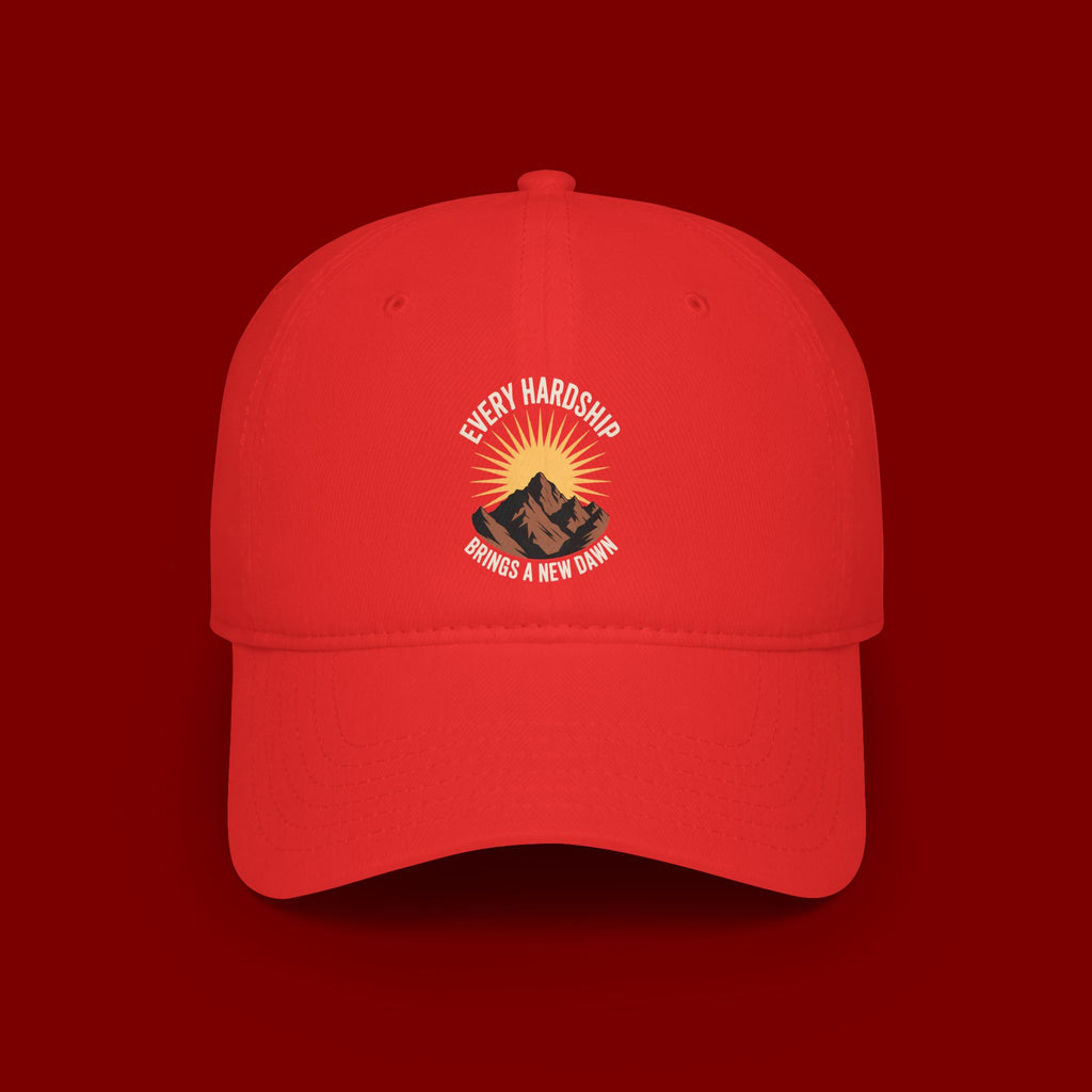 Low Profile Baseball Cap — 'Every Hardship Brings a New Dawn' Sunrise Mountain Embroidered Hat