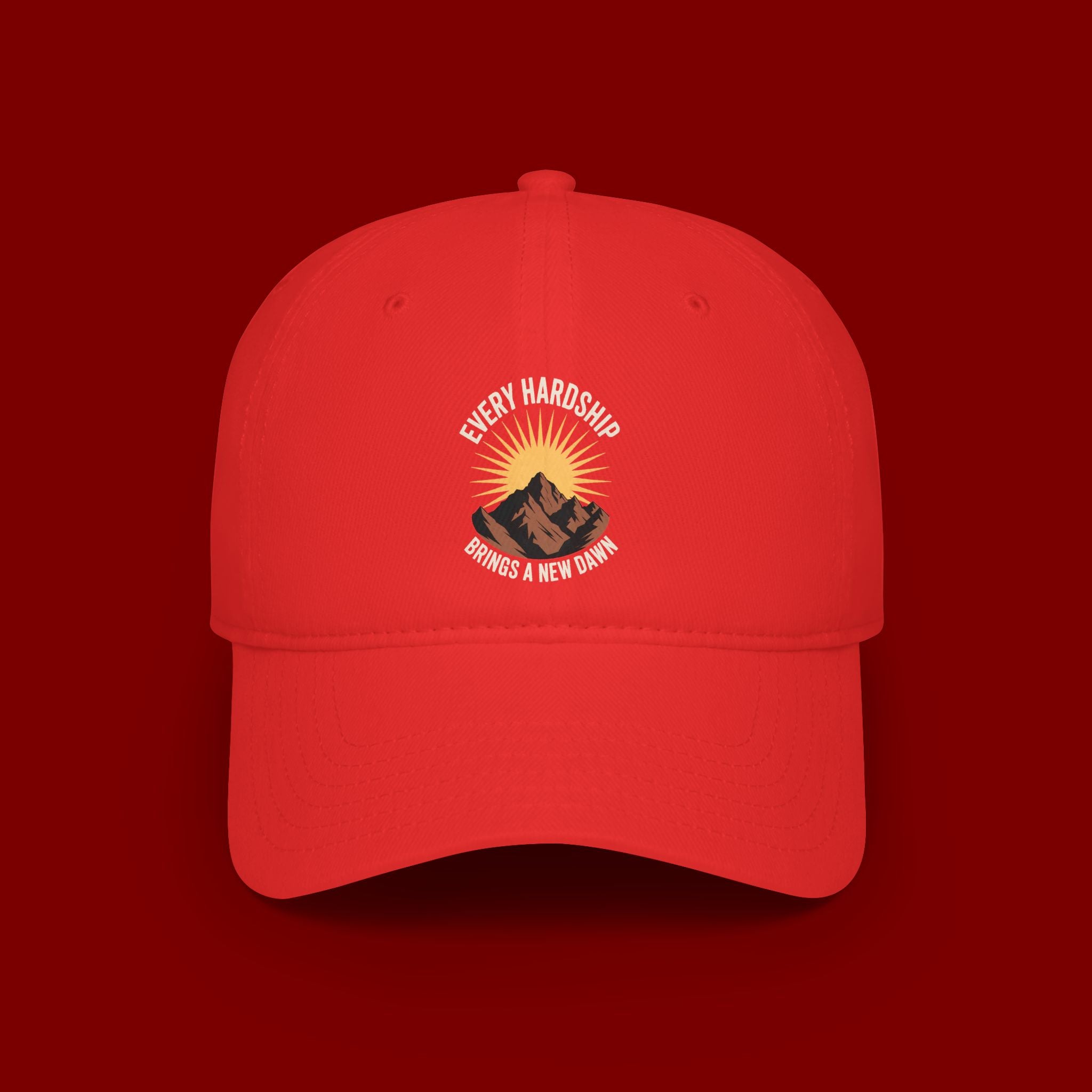 Low Profile Baseball Cap — 'Every Hardship Brings a New Dawn' Sunrise Mountain Embroidered Hat