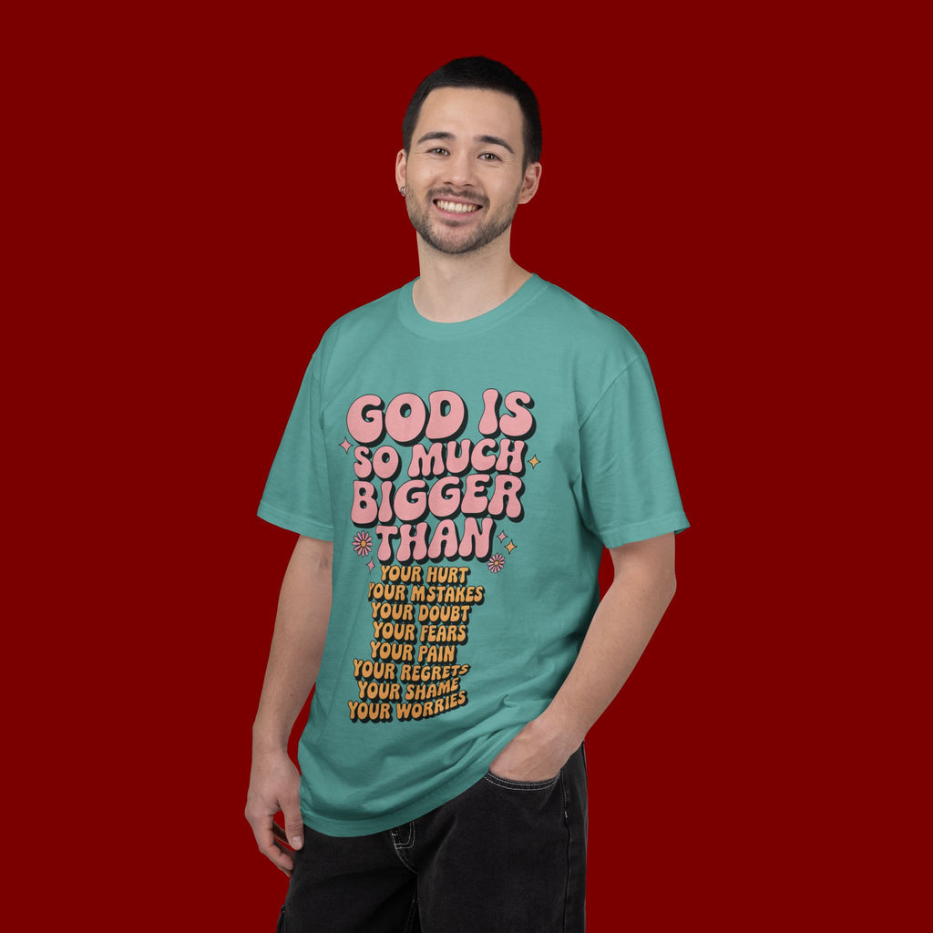 God Is So Much Bigger Tee — Retro Faith Graphic T-Shirt