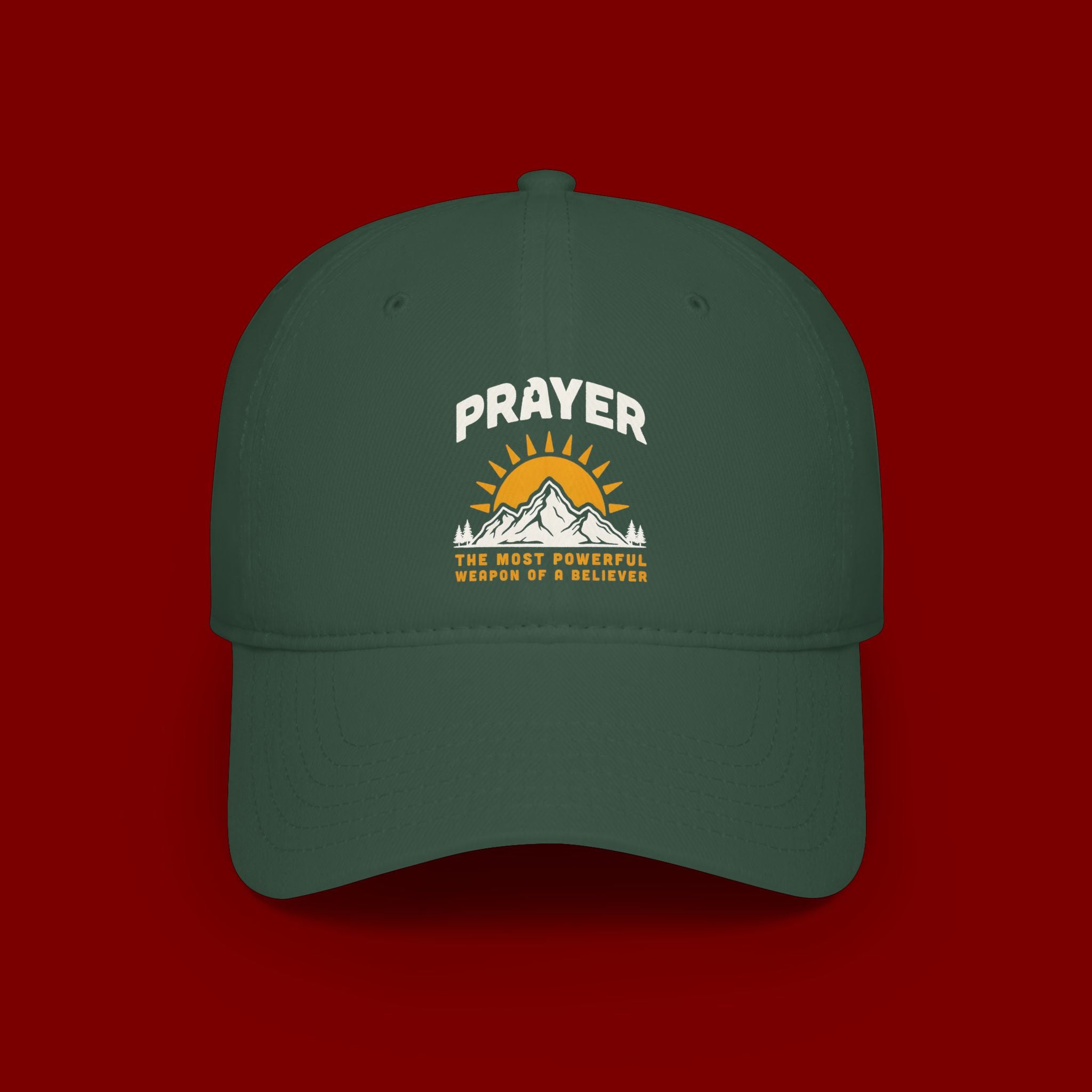 Prayer Sunrise Baseball Cap — Spiritual Faith Hat with Mountain Graphic