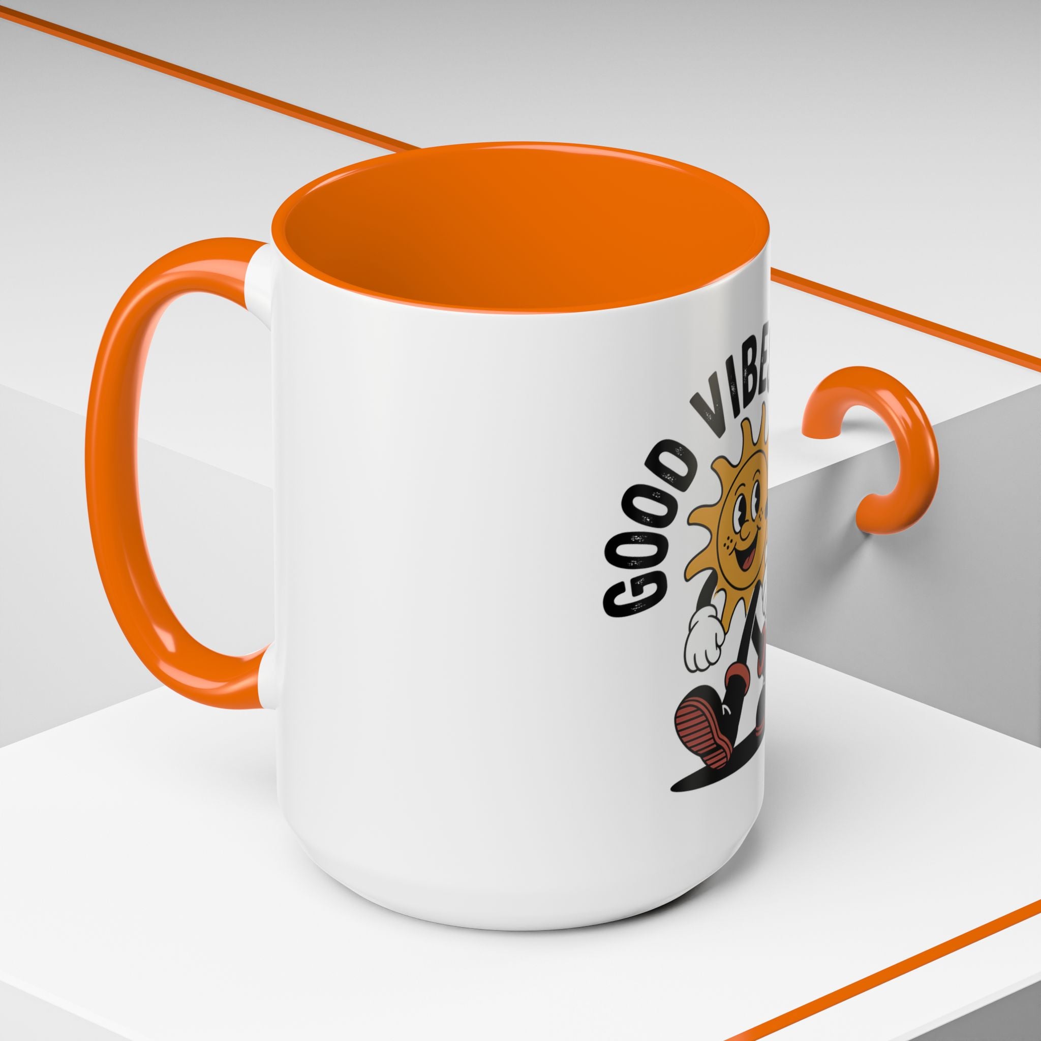 Good Vibes Only Coffee Mug - Retro Sun Cartoon Accent Mug (11/15oz)