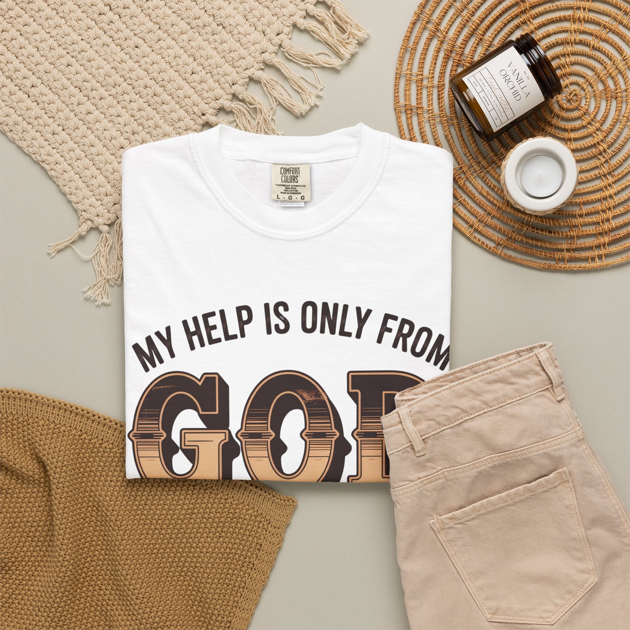 Christian T-Shirt — “My Help Is Only From God, The Creator of Heavens & Earth” Retro Faith Tee