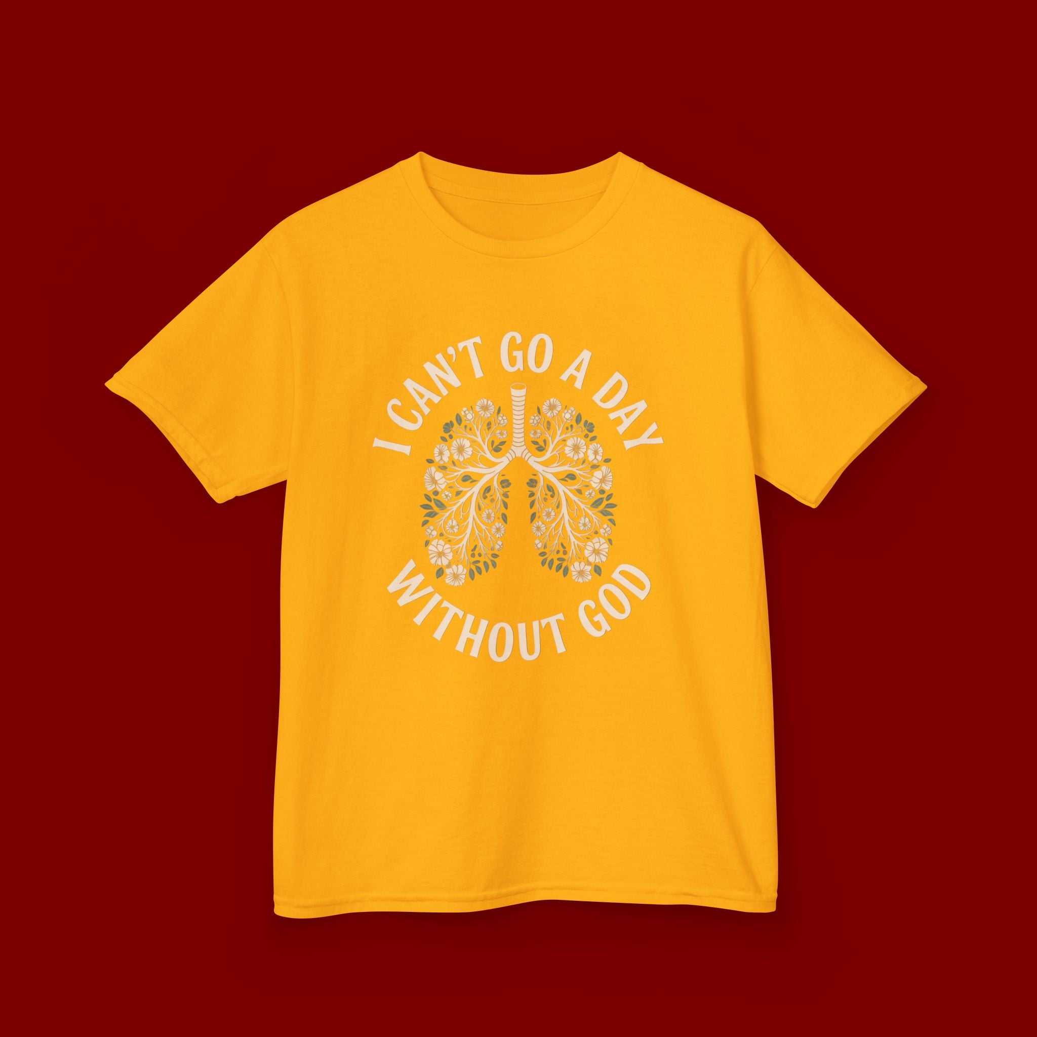 Kids T-Shirt – "I Can't Go a Day Without God" Floral Lungs Christian Tee