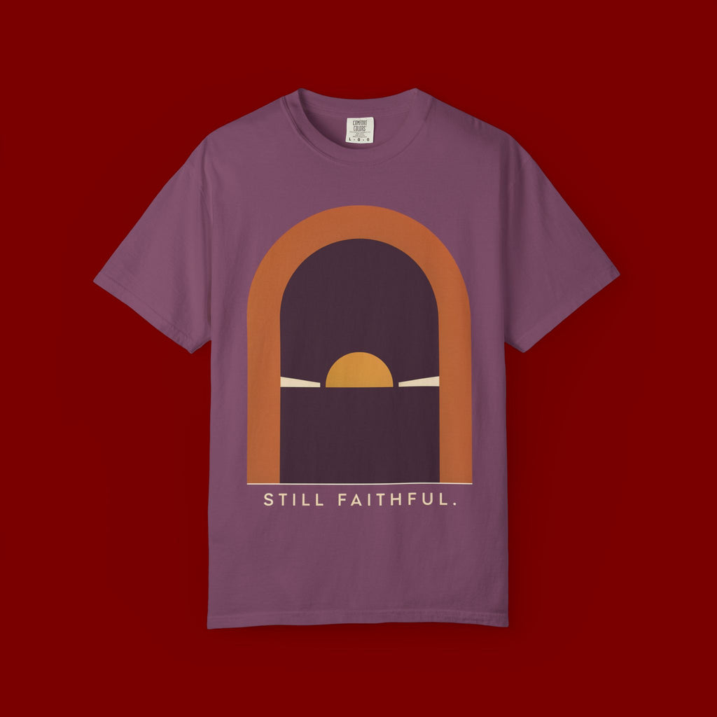 Still Faithful Sunset T-Shirt — Minimal Christian Graphic Tee