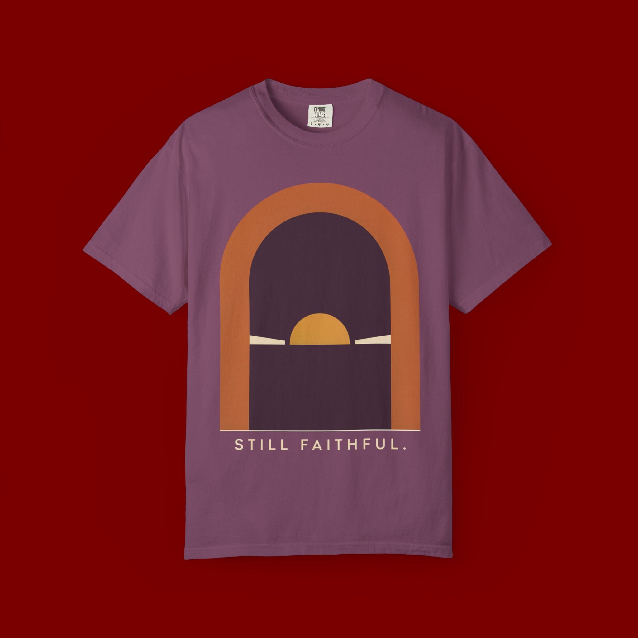 Still Faithful Sunset T-Shirt — Minimal Christian Graphic Tee