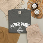 T-Shirt — "Never Panic Just Pray" Anchor Christian Faith Tee