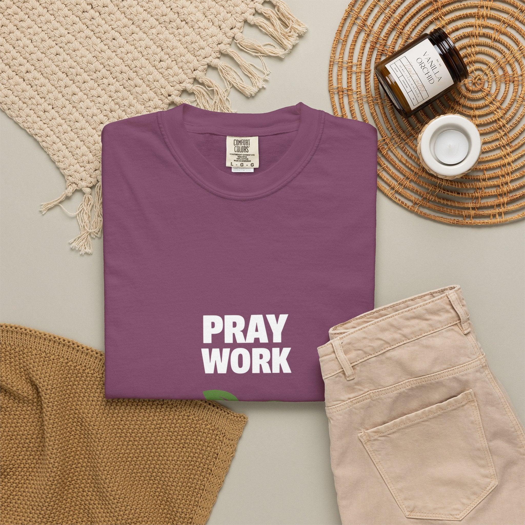 Pray Work, Trust God T-Shirt — Faith Gardening Inspirational Tee