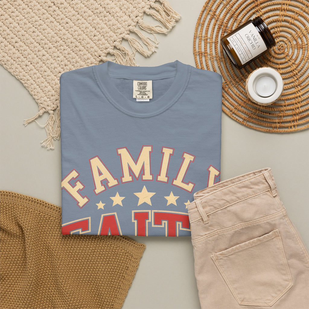 Family Faith Friends T-Shirt — Patriotic American Flag Tee