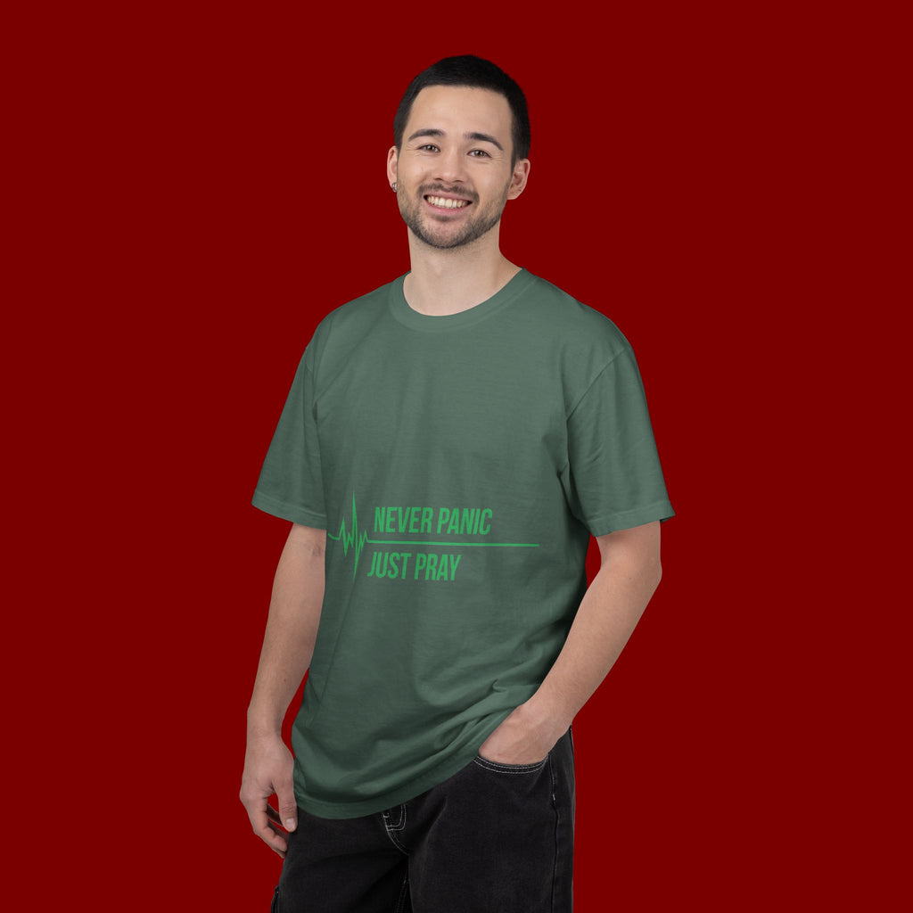 Prayer Tee — "Never Panic Just Pray" Graphic T-Shirt