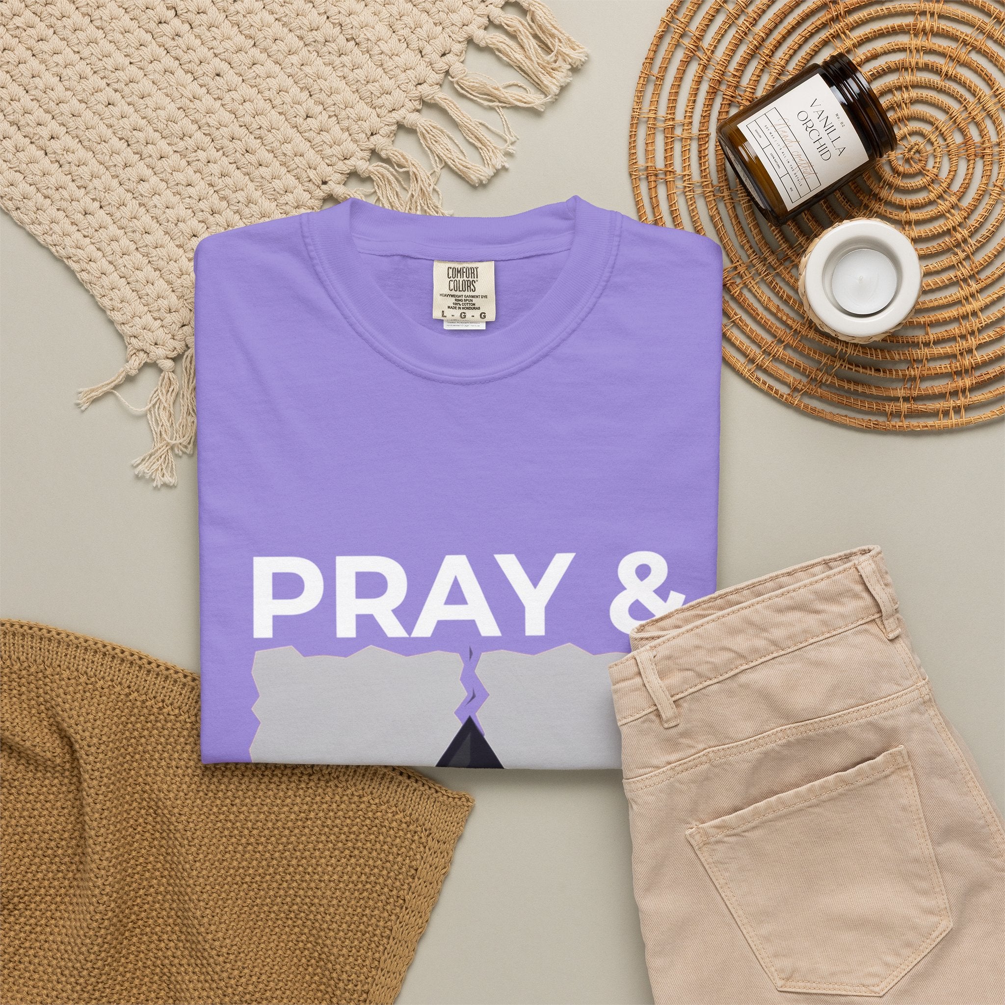 Pray & Never Give Up T-Shirt — Inspirational Christian Mountain Tee