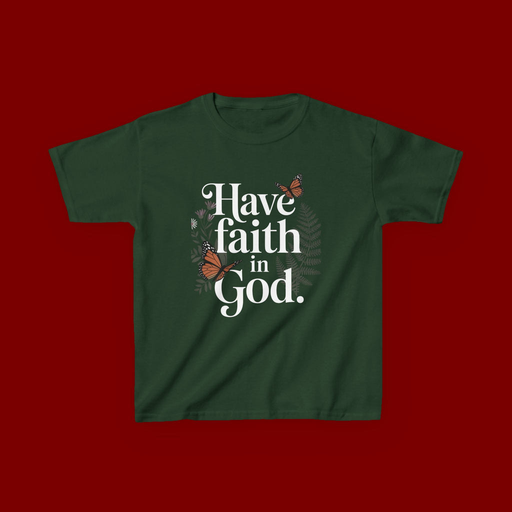 Kids Tee — "Have Faith in God" Floral Christian Youth T‑Shirt