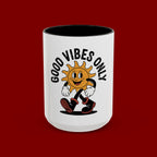Good Vibes Only Coffee Mug - Retro Sun Cartoon Accent Mug (11/15oz)