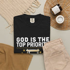 God Is The Top Priority T-Shirt — Faith Christian Inspirational Tee with Hourglass Design