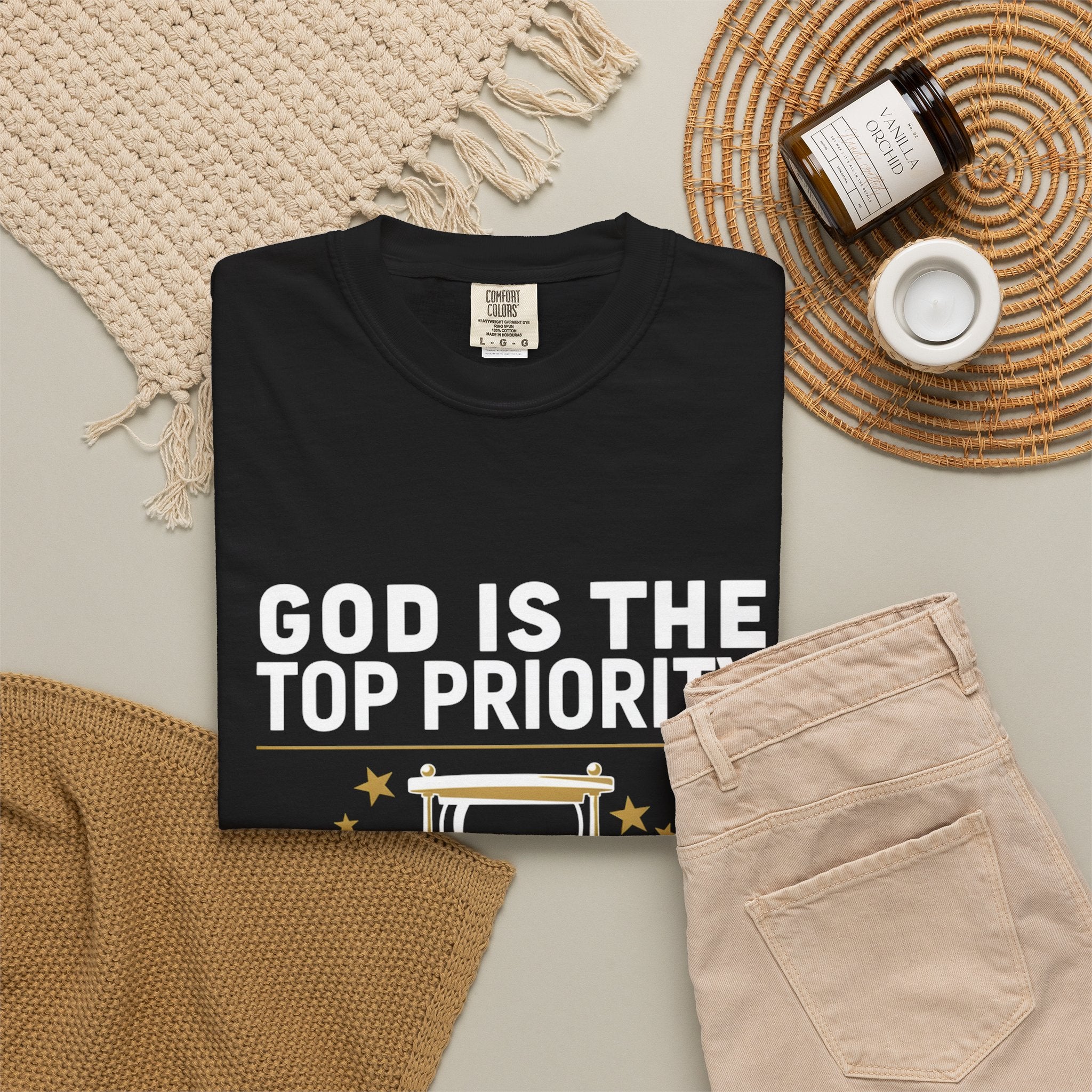God Is The Top Priority T-Shirt — Faith Christian Inspirational Tee with Hourglass Design