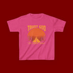 Kids Tee — "Trust God No Matter What" Sunset Camping Graphic
