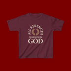 Kids T-Shirt – "All Strength Comes From God" Faith Tee for Boys & Girls