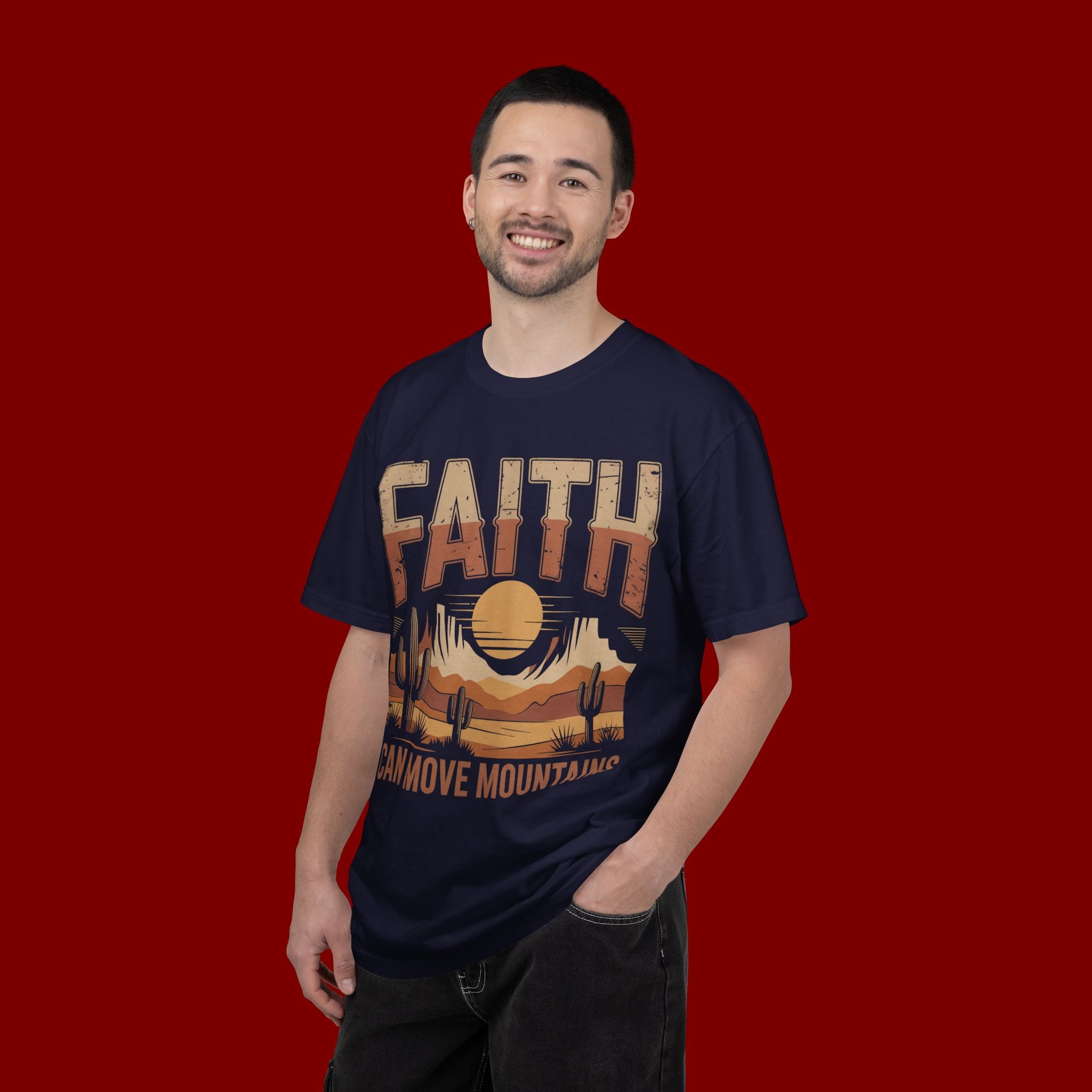 Faith Can Move Mountains T-Shirt — Retro Desert Inspirational Tee