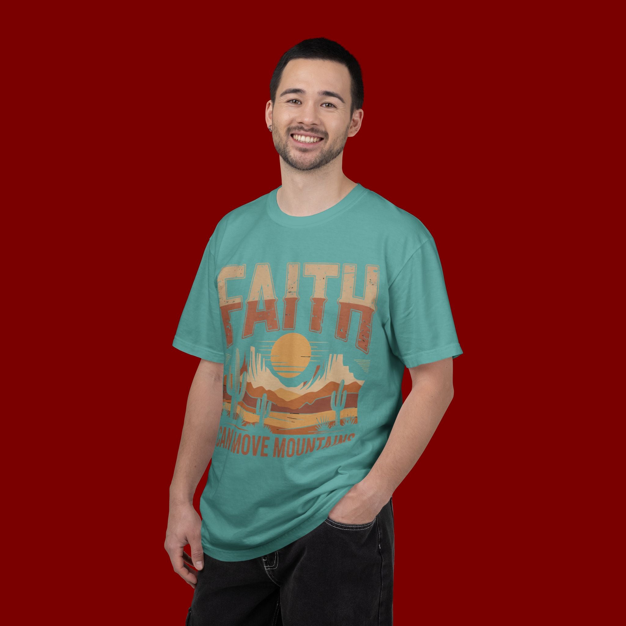 Faith Can Move Mountains T-Shirt — Retro Desert Inspirational Tee