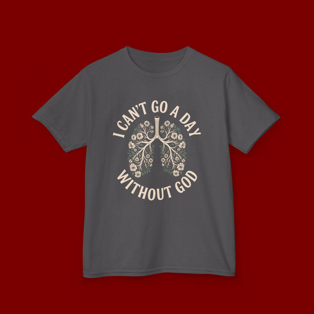 Kids T-Shirt – "I Can't Go a Day Without God" Floral Lungs Christian Tee