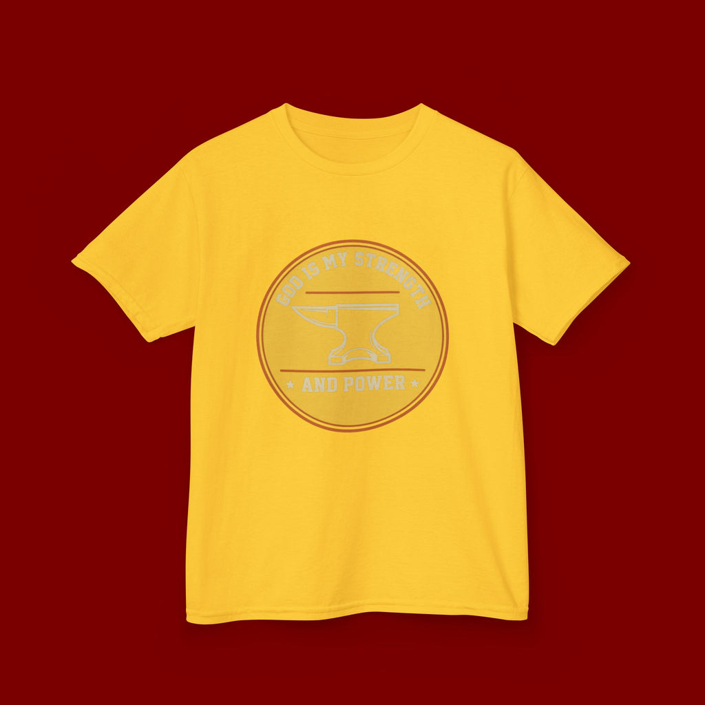 Kids Tee — "God Is My Strength and Power" Anvil & Anvil-Forge Christian Youth Shirt