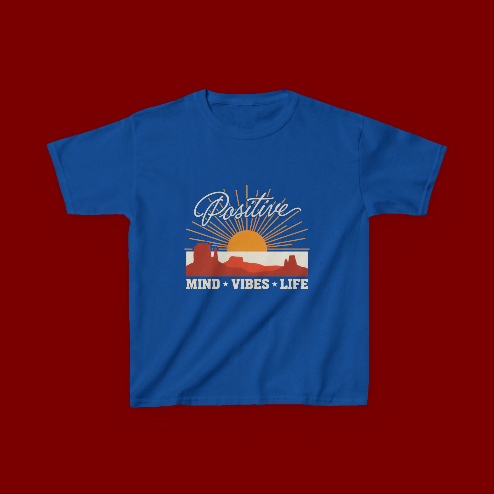 Kids T-Shirt - "Positive" Retro Sunrise Tee (Mind • Vibes • Life)