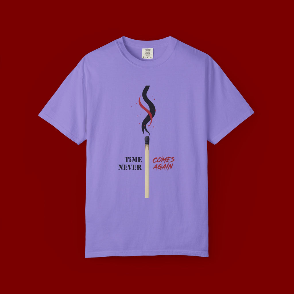 Matchstick Graphic Tee — "Time Never" Minimalist Smoky Design