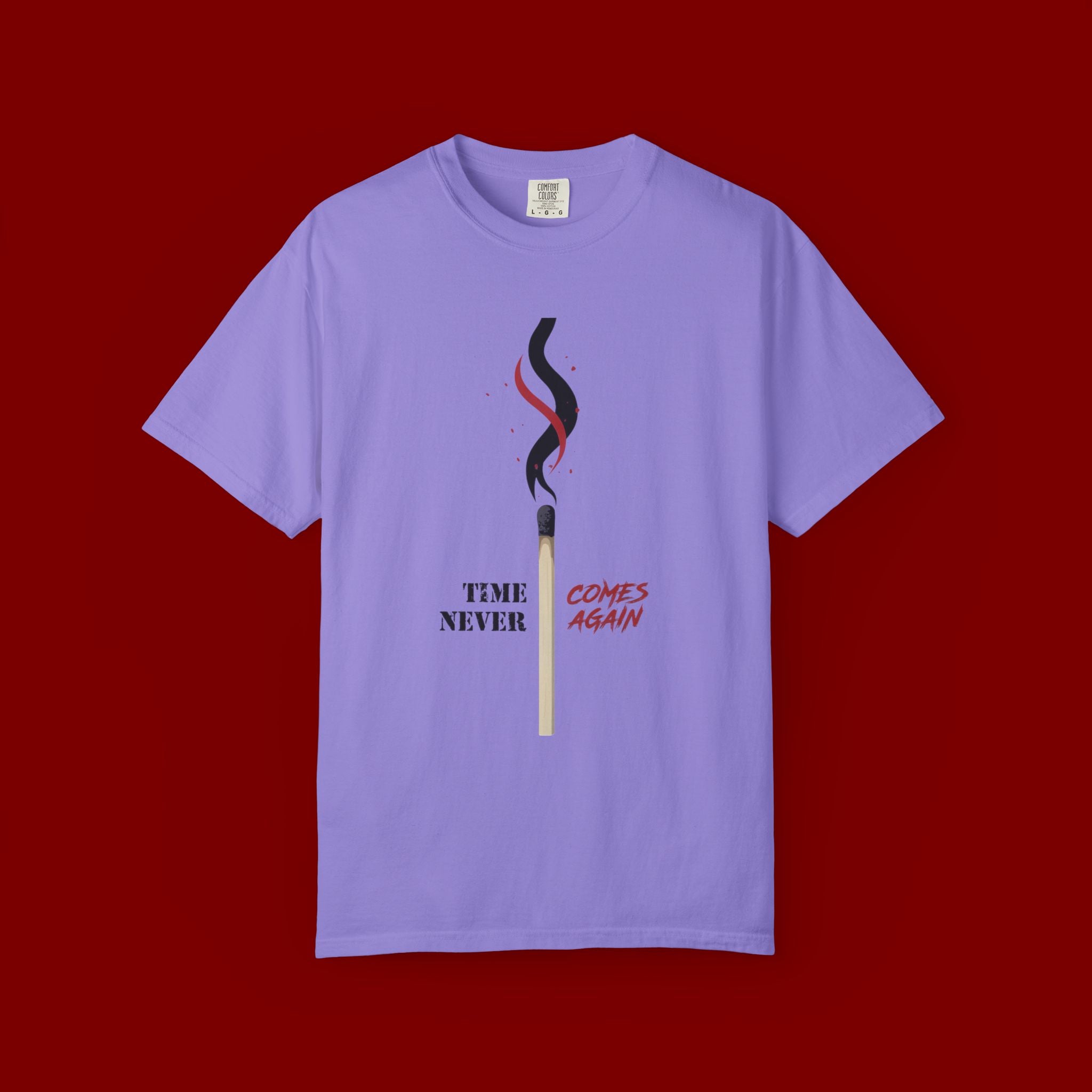 Matchstick Graphic Tee — "Time Never" Minimalist Smoky Design