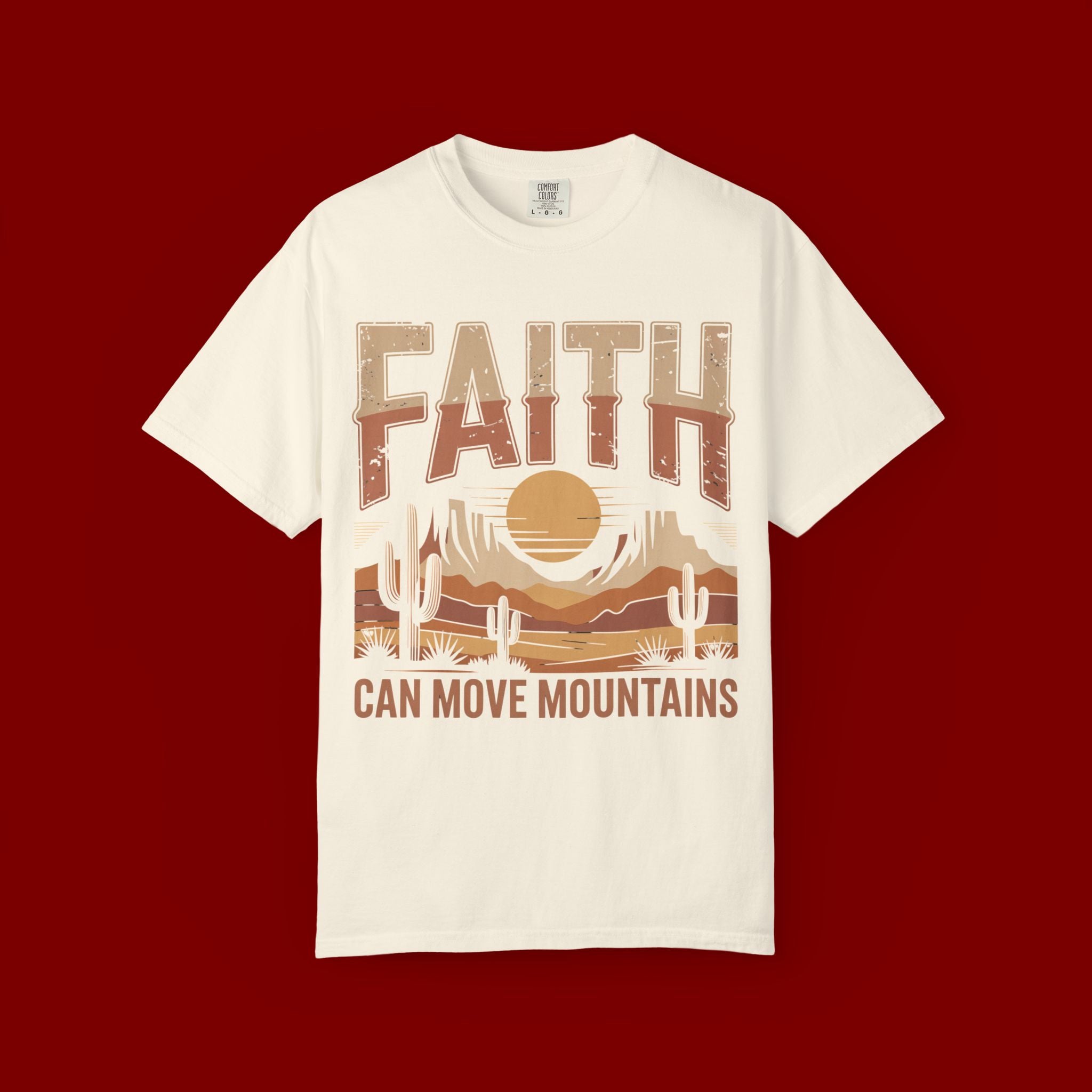 Faith Can Move Mountains T-Shirt — Retro Desert Inspirational Tee