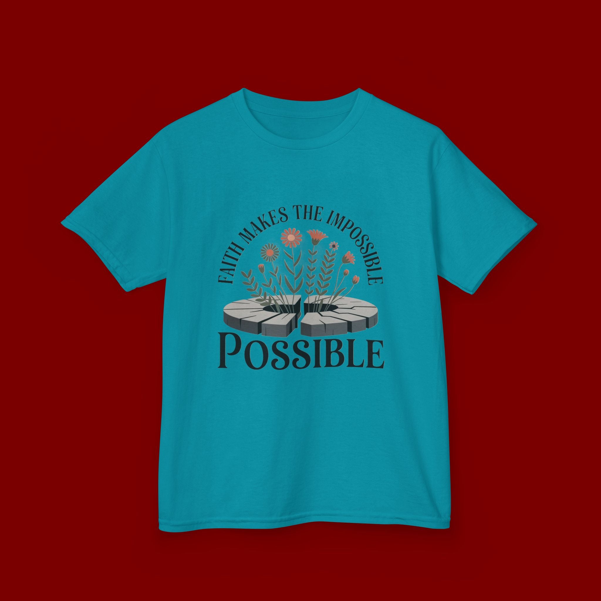Kids Tee — “Faith Makes the Impossible Possible” Floral Inspirational Shirt