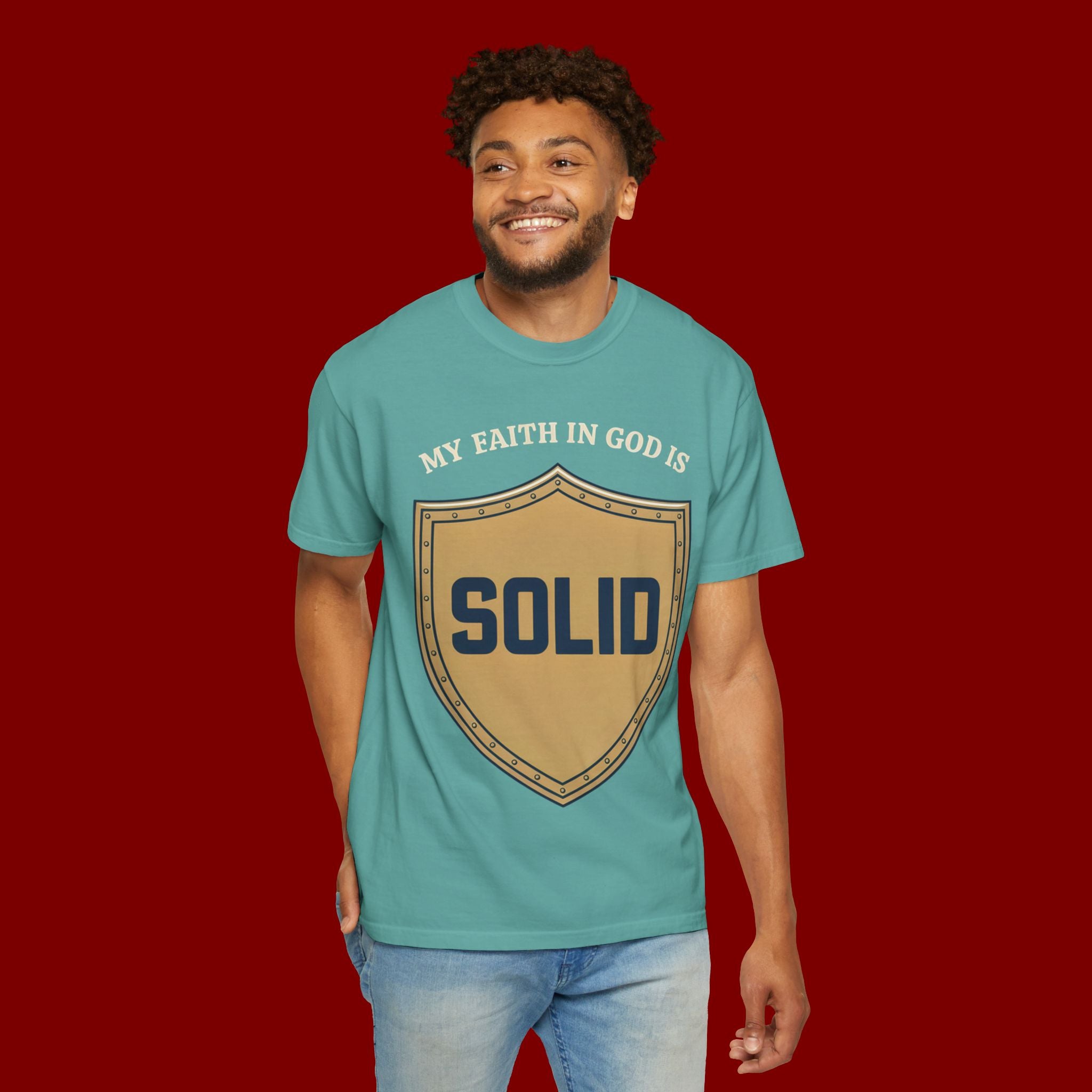 Solid Faith Shield T-Shirt — "My Faith in God Is Solid" Christian Tee
