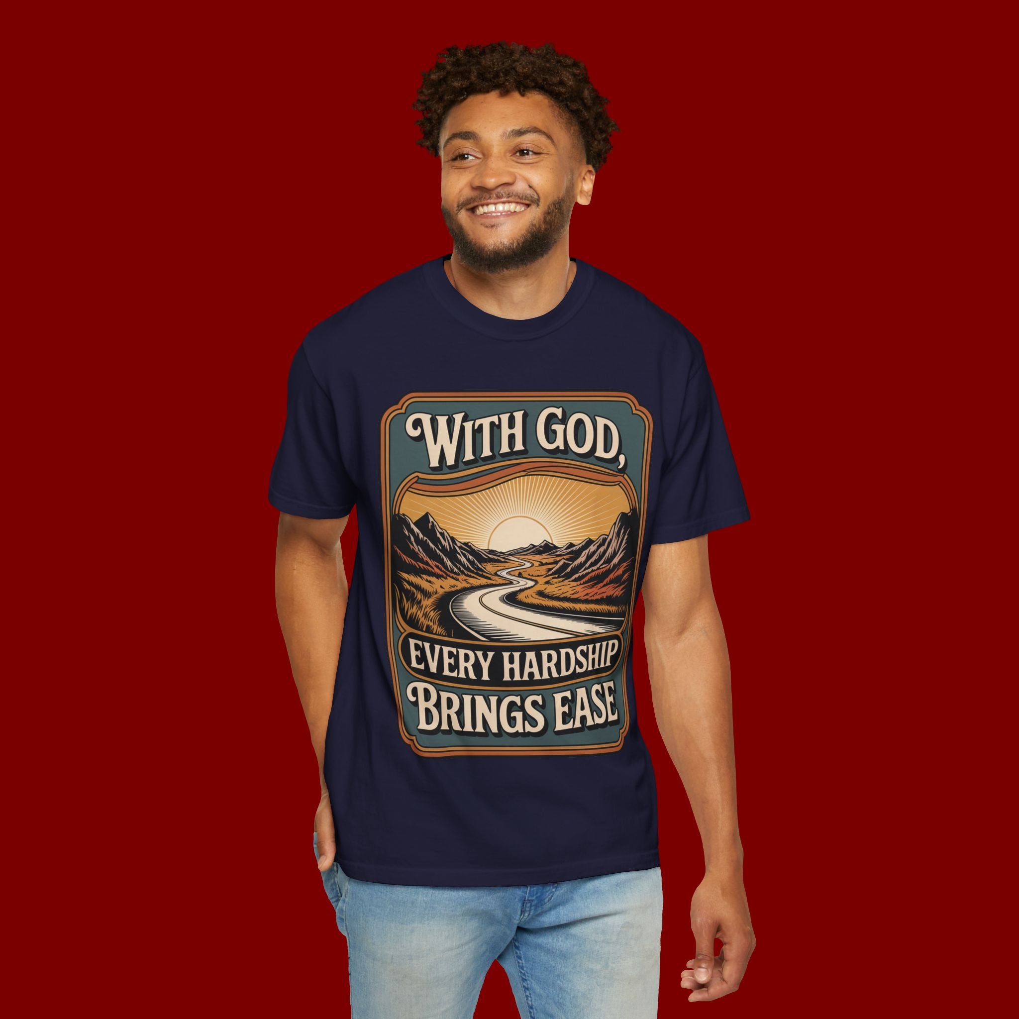 Inspirational Graphic T-Shirt — "With God, Every Hardship Brings Ease"