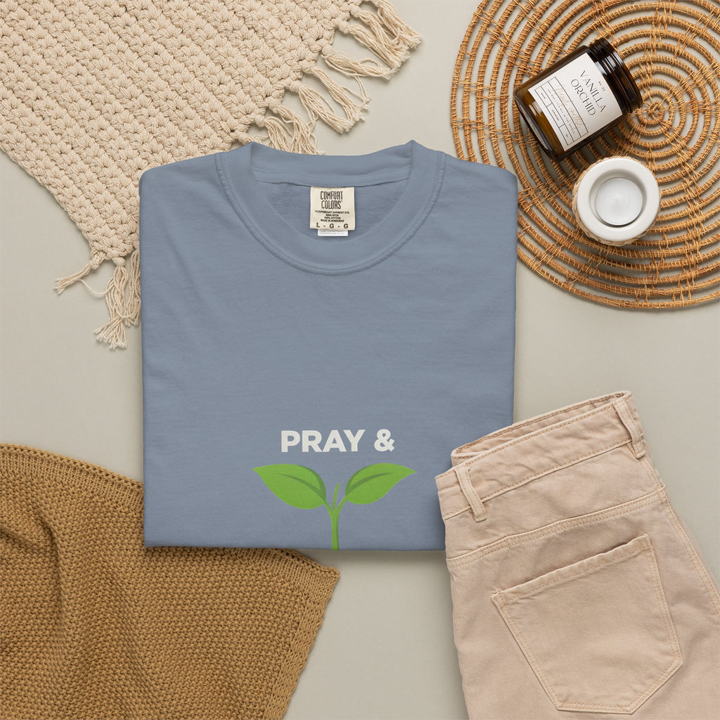Pray & Never Give Up T-Shirt – Inspirational Faith Tee with Sprout Graphic