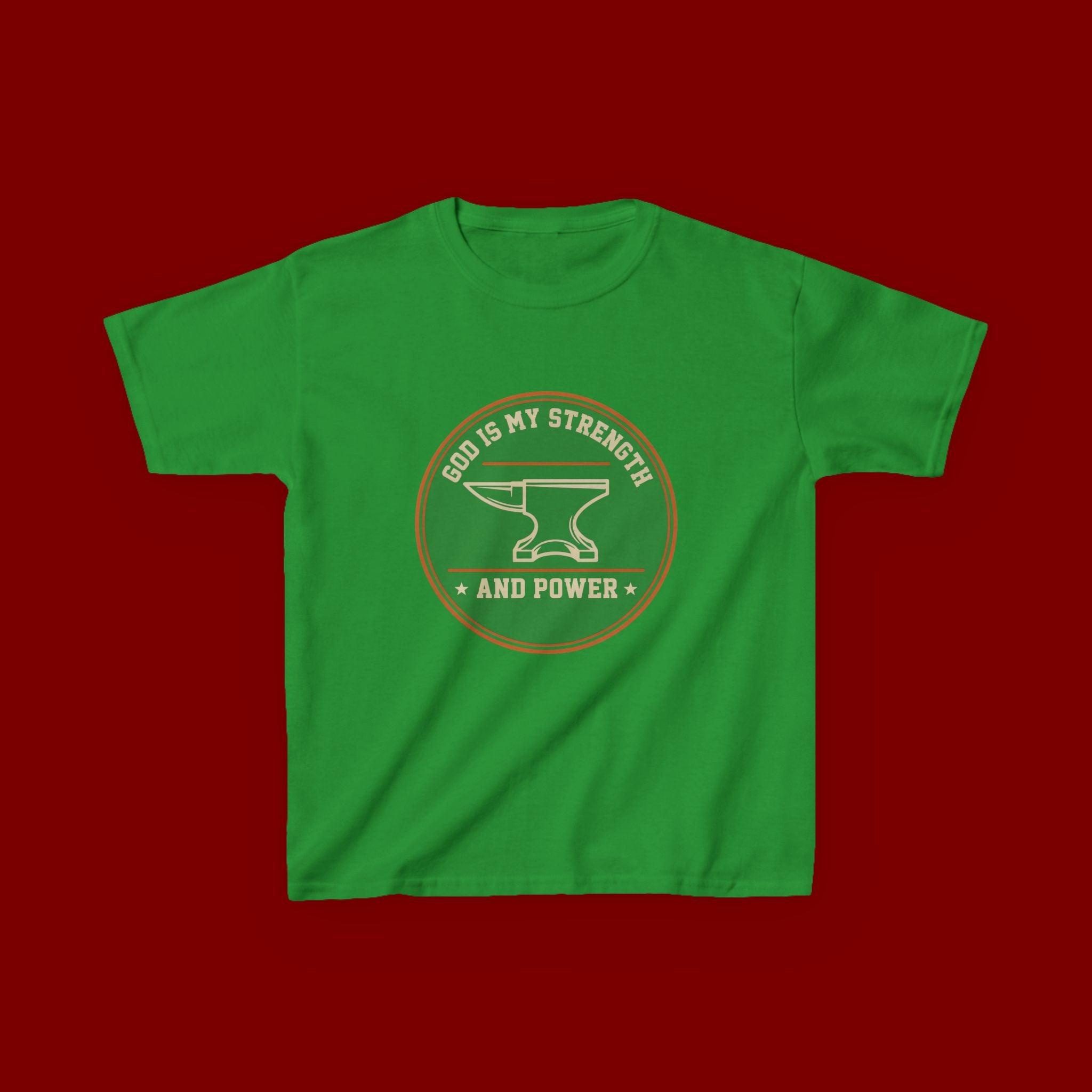 Kids Tee — "God Is My Strength and Power" Anvil & Anvil-Forge Christian Youth Shirt