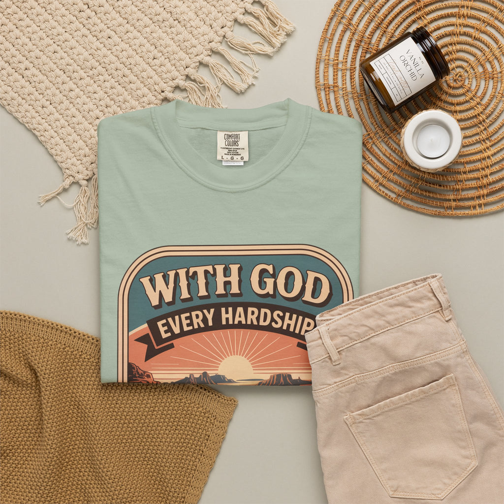 Scripture Comfort T-Shirt — "With God Every Hardship Brings Ease" Christian Faith Tee