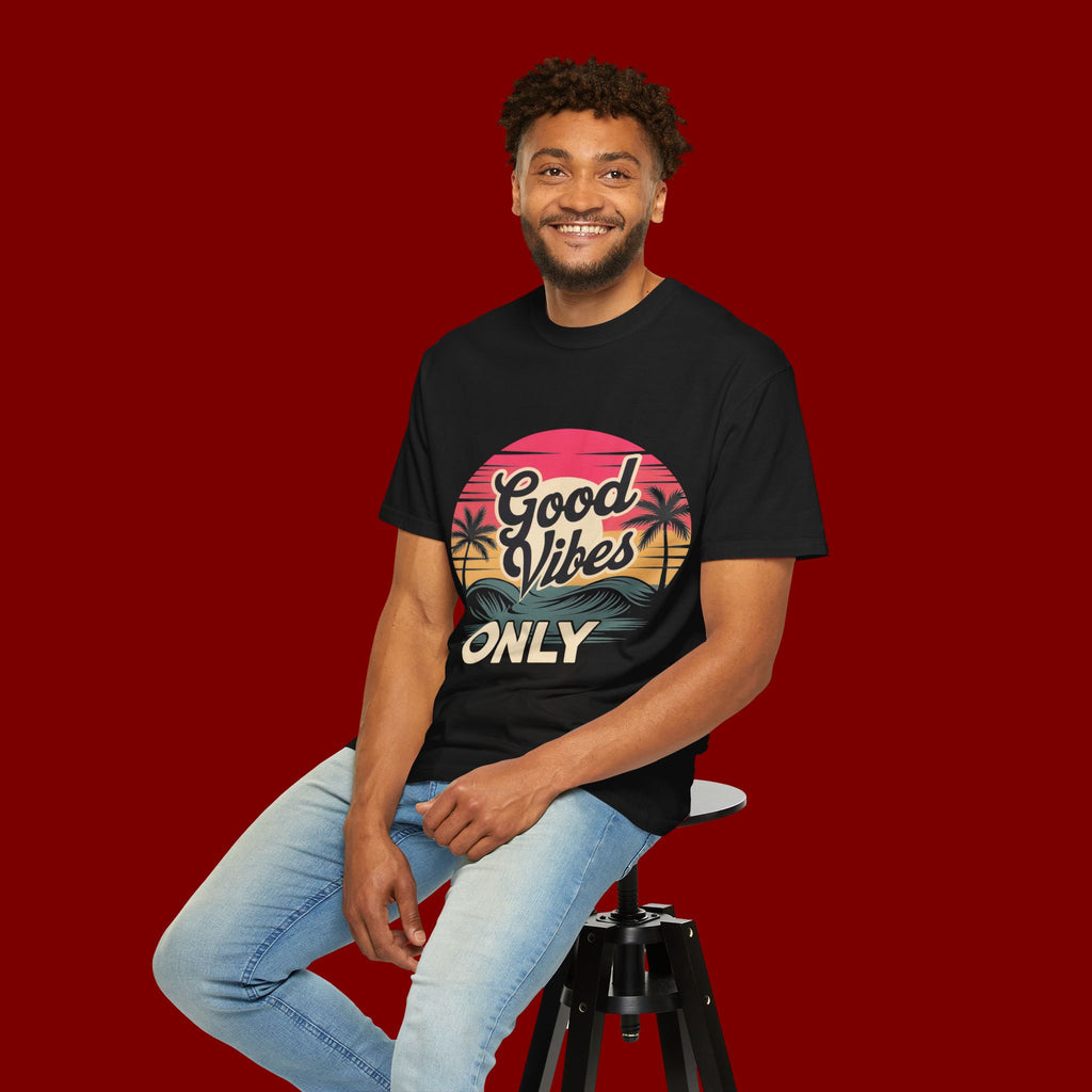 Good Vibes Only T-Shirt — Retro Sunset Palm Tee