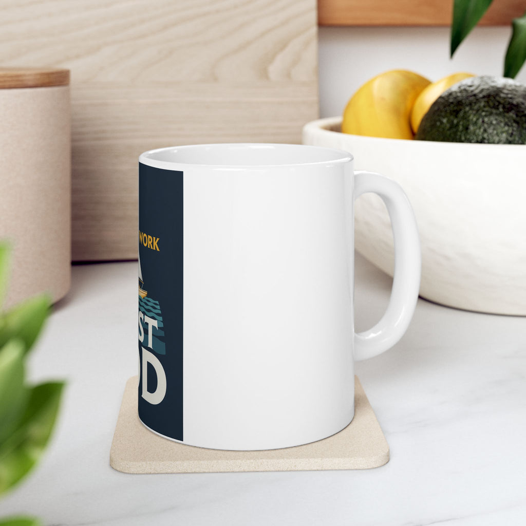 Trust God Sailboat Mug — "Pray, Work, Trust God" Inspirational Ceramic Coffee Cup (11oz/15oz)